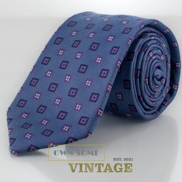 SILK Woven Tie - Blue Square Pattern | English Laundry - Picture 7 of 7